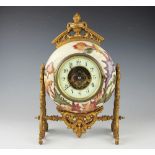 A 19th century gilt metal and pottery mantel time piece,