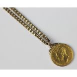 A George IV gold sovereign dated 1826, with soldered pendant mount and attached 9ct gold chain,