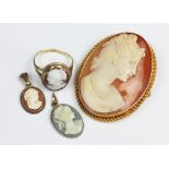 A carved shell cameo brooch, depicting a classical maiden in profile,