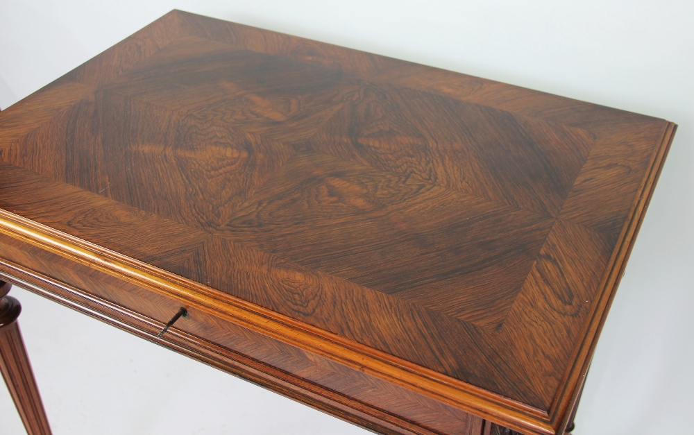 A late 19th century French carved rosewood side table, with quarter veneered top over a drawer, - Bild 3 aus 3