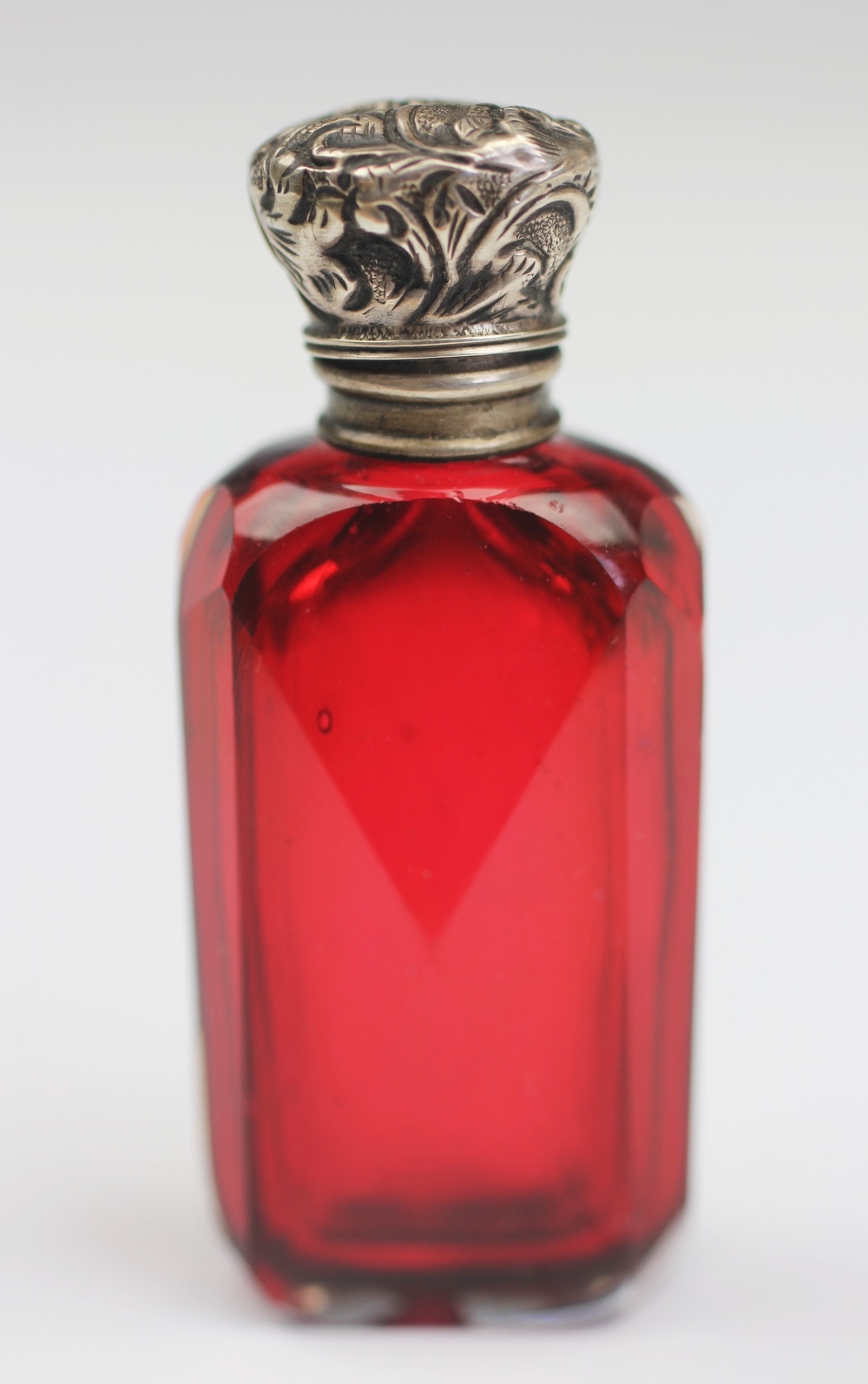 A Victorian ruby glass and white metal mounted scent bottle, - Image 2 of 3