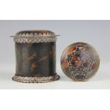 A Victorian tortoiseshell and silver mounted cylindrical jar and cover, Samuel Walton Smith,