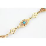 A Clogau gold turquoise set bracelet, designed as four navette shaped panels,