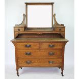 A Victorian Arts and Crafts inlaid oak dressing table,