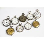 A selection of nine ladys silver and base metal cased fob watches,