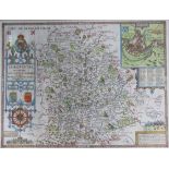John Speed, 17th century engraving with later hand colouring, A map of Shropshire described,