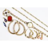 A selection of gold jewellery, to include; two pairs of gold hoop earrings,