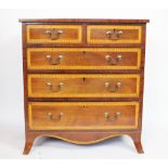 An Edwardian style satinwood inlaid mahogany chest, of two short and three graduated long drawers,