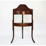 A George III mahogany bow front corner wash stand, with drawer, 109cm H,