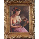 Continental School (20th century), Oil on canvas, Portrait of a nude holding an urn, Unsigned,