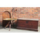 A stained pine chest with two wrought handles, 43.