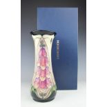 A Moorcroft Foxglove pattern tapering, waisted vase, c.