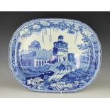 A large 19th century blue and white transfer printed meat plate,