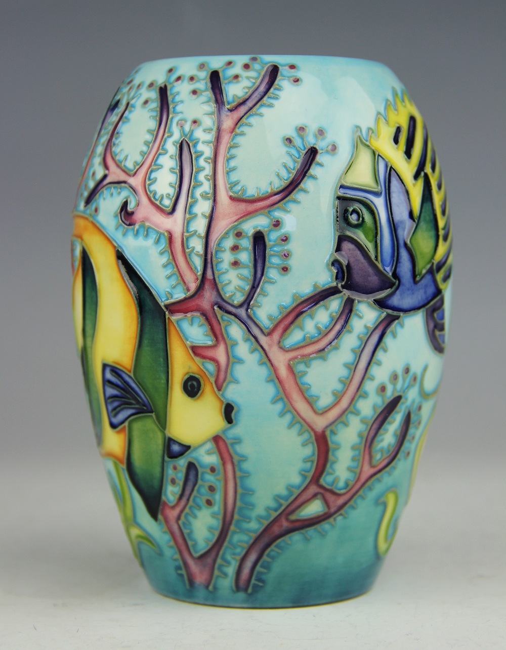 A Moorcroft Tropical Fish pattern ovoid vase c. - Image 3 of 4