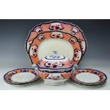 A Booths part dinner service, each decorated in the Victoria pattern with gilt rims,