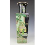 A 19th century Chinese porcelain famille noire square section vase,