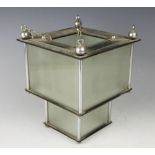 An Art Deco style chrome, bakelite and frosted glass hall lantern of stepped cube form, 24cm high,