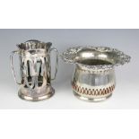 A silver plated Art Deco twin handled 'Soda Water' bottle coaster, 17cm high,