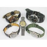 Five gentlemans wristwatches, comprising an Elgin type stainless steel watch,