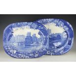 Two 19th century Enoch Wood & Sons blue and white transfer printed Windsor Castle meat plates, 44.