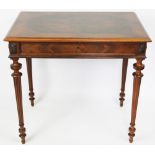 A late 19th century French carved rosewood side table, with quarter veneered top over a drawer,