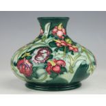 A Moorcroft pattern Leicester pattern squat vase, 1995, designed by Rachel Bishop, signed in gilt,