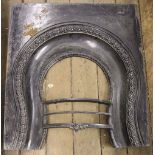 A Victorian cast iron fire insert, with moulded floral detailing and three bar guard, 92cm H x 81.