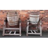 A Wade & Sons of Leeds iron bound oak butter churn, The Victoria Churn, 120cm H,
