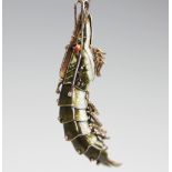 A Chinese enamelled and gilt metal articulated shrimp pendant,
