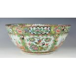 A large early 20th century Chinese Canton famille rose enamelled rimmed bowl,
