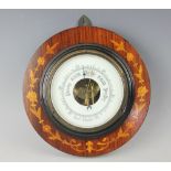 A late Victorian inlaid walnut aneroid barometer, 23.