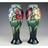 A pair of Moorcroft limited edition Rose pattern baluster vases, 1994, decorated in yellow,