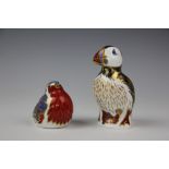 Two Royal Crown Derby paperweights comprising; a Puffin, 12cm high and a Robin, 6.