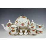 A Royal Albert Old Country Roses part tea service, comprising; a teapot and cover,