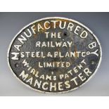 A cast iron patent plaque for The Railway Steel and Plant Co Limited,