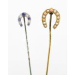 Two horseshoe set stick pins,