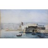 Henri Griset, Watercolour, Mediterranean harbour scene with boats, Signed, 17cm x 28cm,