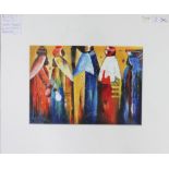 Ssali Yusuf (African school), Acrylics on board, Set of four societal scenes,