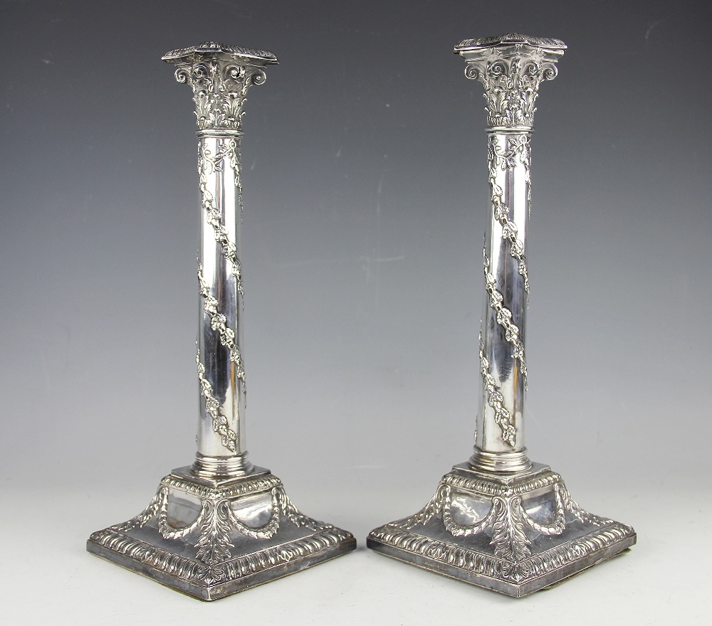 A pair of Edwardian silver candlesticks, James Dixon & Sons Ltd, Sheffield 1906,