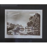 After Paul Sandby, (1731-1809), 18th century aquatint, Overton Bridge over the River Dee,