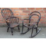 A 19th century ash and elm childs Windsor type chair, with a Thonet style childs rocking chair,