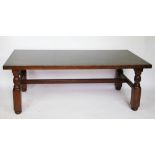A modern oak coffee table, on turned legs,