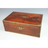 A 19th century mahogany and brass inlaid writing slope, with brass escutcheon and vacant cartouche,