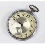 An Ingersoll Regent chrome pocket watch, the open face pocket watch with silvered dial,