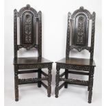 A pair of 19th century carved oak side chairs with two other side chairs (4) (at fault),