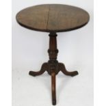 A late George III oak tripod table, 67cm H x 55cm W,