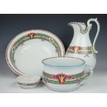 A late 19th century Florence Indian stone China part toilet set comprising; a chamber pot, washbowl,