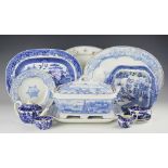 A Borneo pattern transfer printed blue and white Aesthetic tureen, cover and stand,