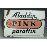 An Aladdin Pink Paraffin vitreous enamel advertising sign, double sided,