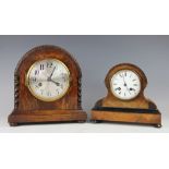 A late Victorian walnut mantel clock, Roman numeral enamel dial signed Desprez Paris (cracked),